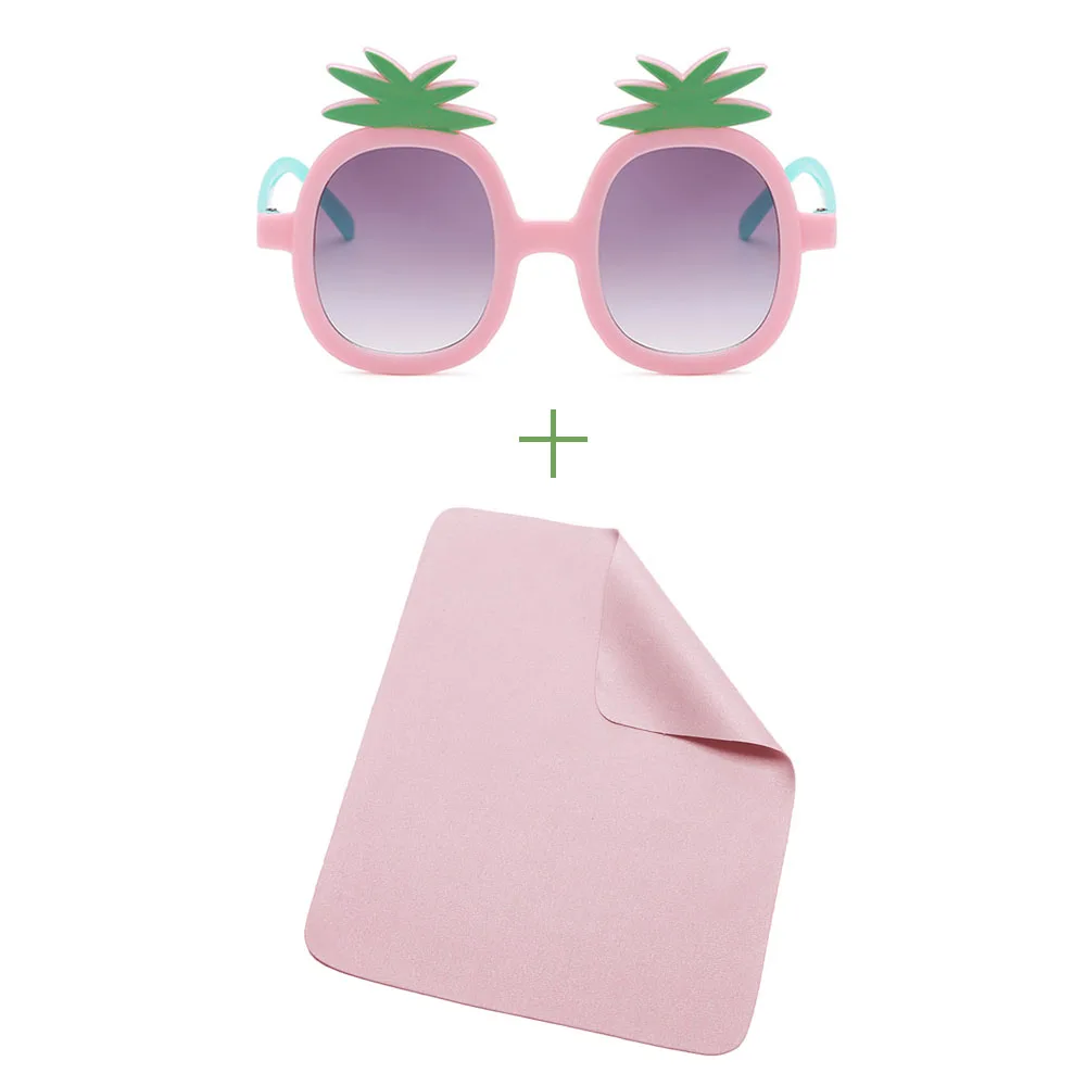 Glasses and cloth Ананасовые очки, детские солнцезащитные очки, милые детские солнцезащитные очки, UV 400, поляризационные, безопасный подарок, Прямая поставка - Цвет линз: Glasses and cloth