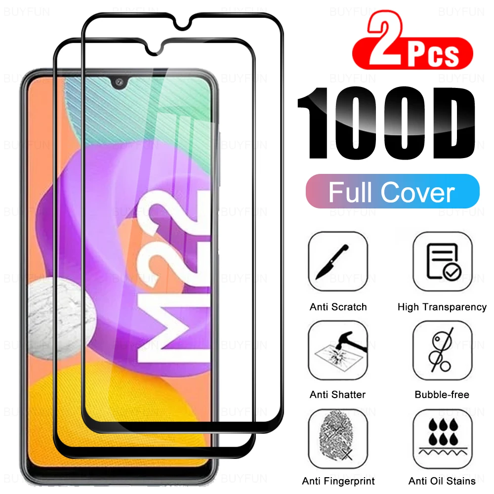 

Закаленное стекло с полным покрытием для Samsung Galaxy M22 6,4 дюйма, защитная пленка для Samsung M22 4G M 22 22M, защитная пленка, 2 шт.