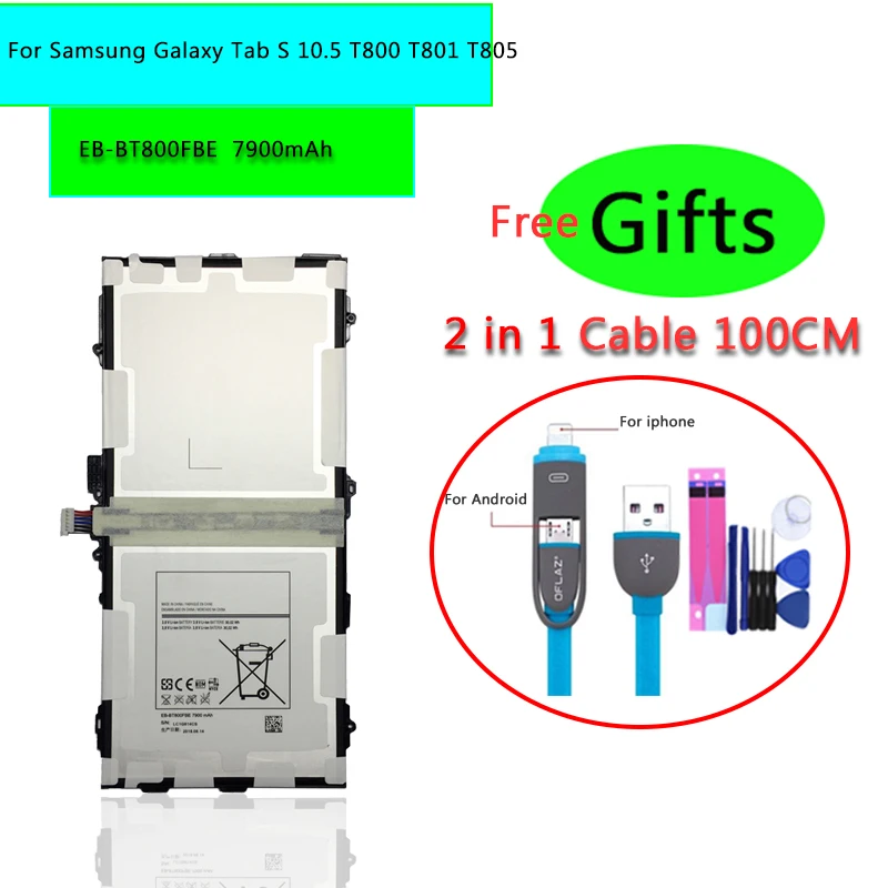 Для samsung Tablet battery EB-BT800FBE для samsung Galaxy Tab S 10,5 T800 T801 T805 7900mAh подлинный запасной аккумулятор