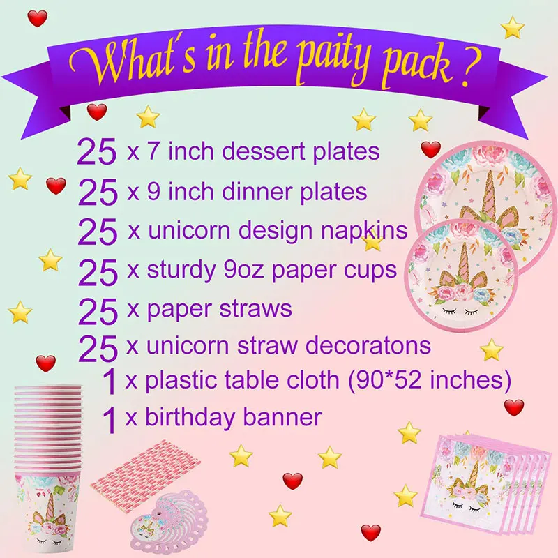 Милые розовые единороги тема вечерние декоративные столовые принадлежности