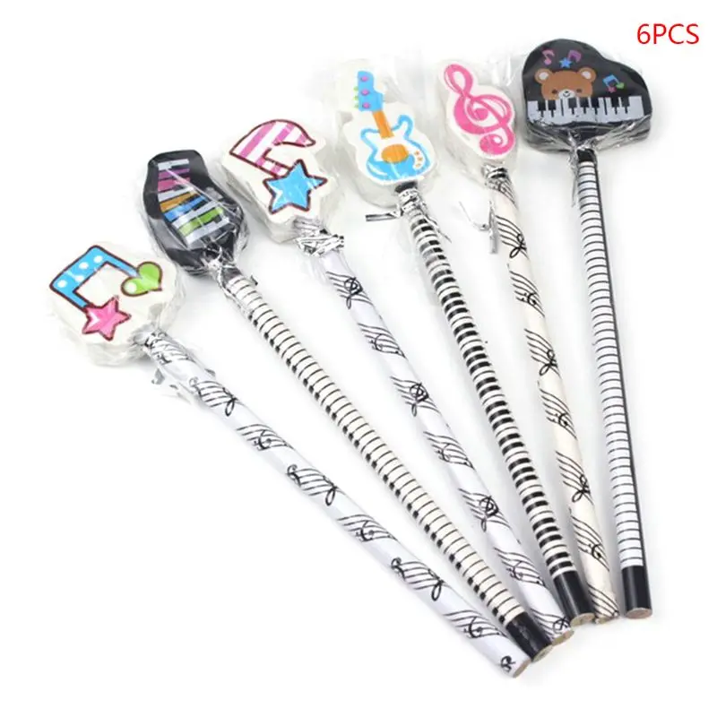 

6pcs Musical Note Pencil 2B Standard Round Pencils Piano Notes Eraser Writing Drawing Tool Stationery School Student Gift R66C
