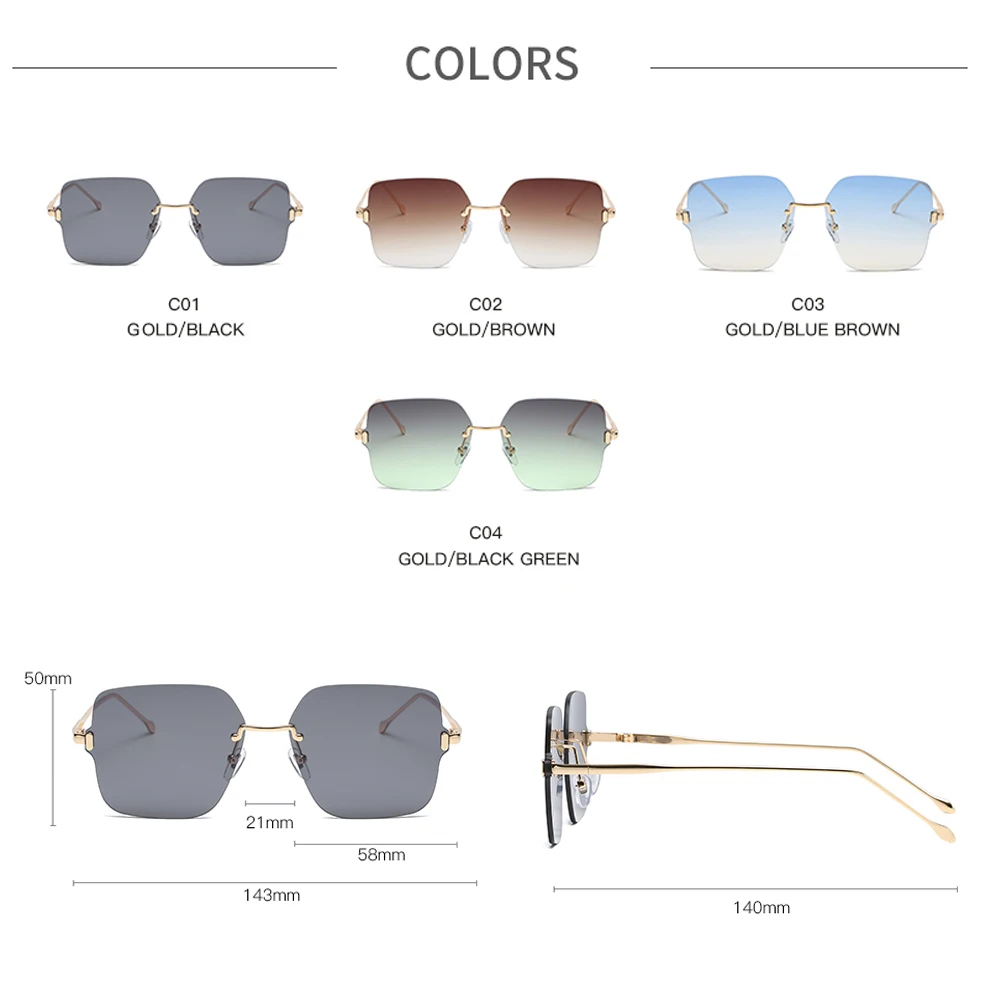 

LongKeeper Rimless Sunglasses Women Men Vintage Brand Design Brown Square Sun Glasses Female Luxury Fashion Gafas de sol hombre