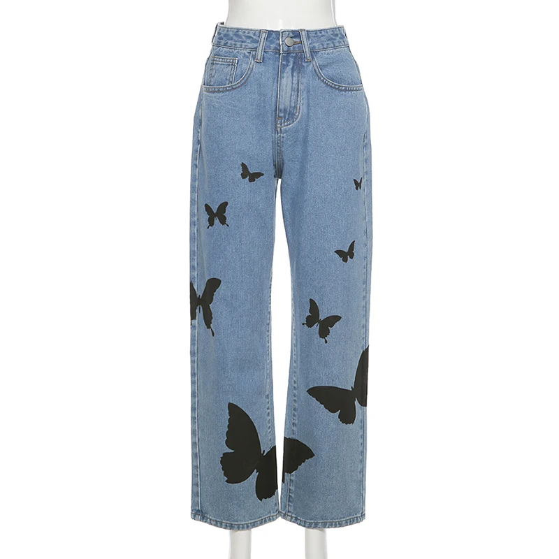 

Goth Dark Grunge Graphic Print Gothic Jeans EGirl Wide Leg Punk High Waist Women Loose Pants Hip Hop Fashion Streetwear Trousers