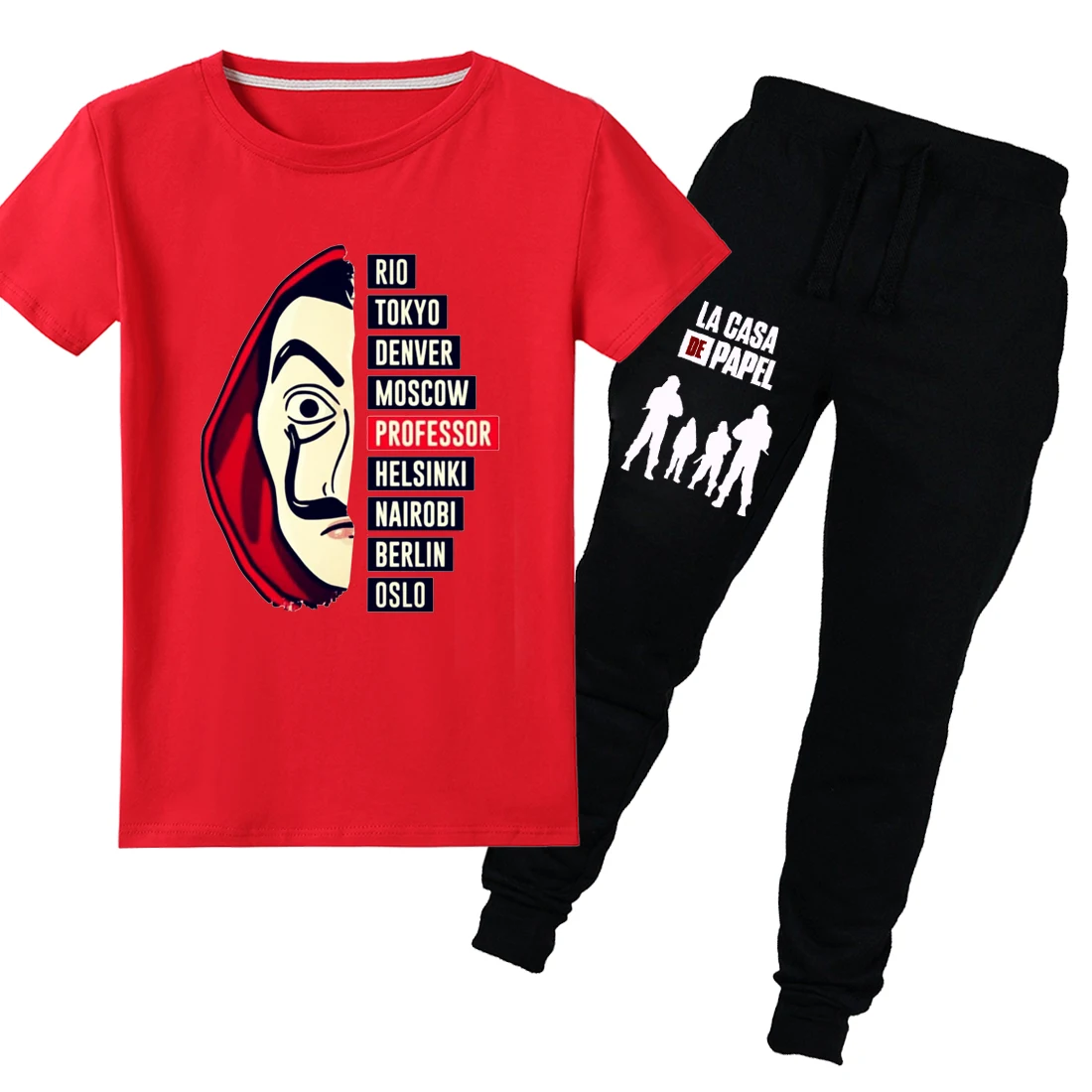 Детские вечерние летние футболки с принтом Дом паперов La Casa De Papel + брюки