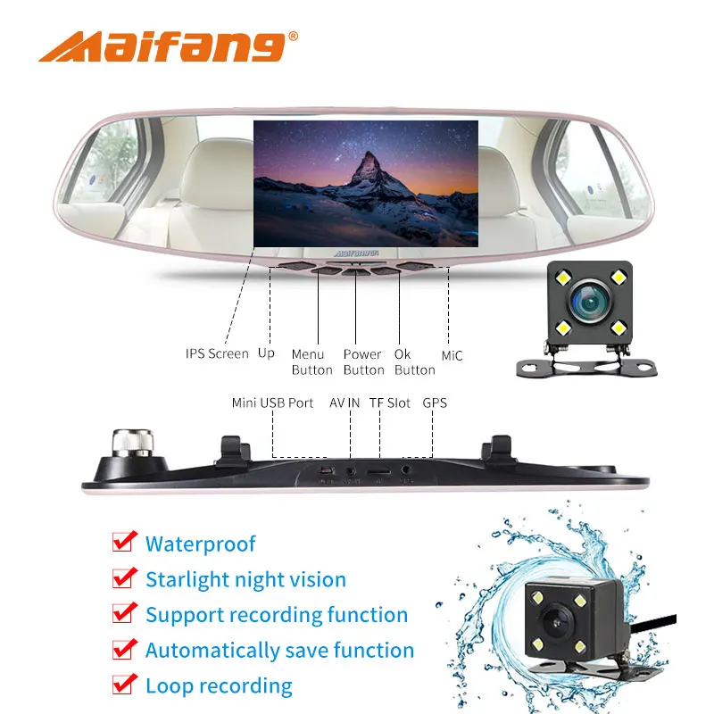 

HD 5.0 Inches LCD Dual Lens Dash Cam Video Recorder night vision Car Camera DVR Rearview Mirror Front Car DVR Rear view Camera