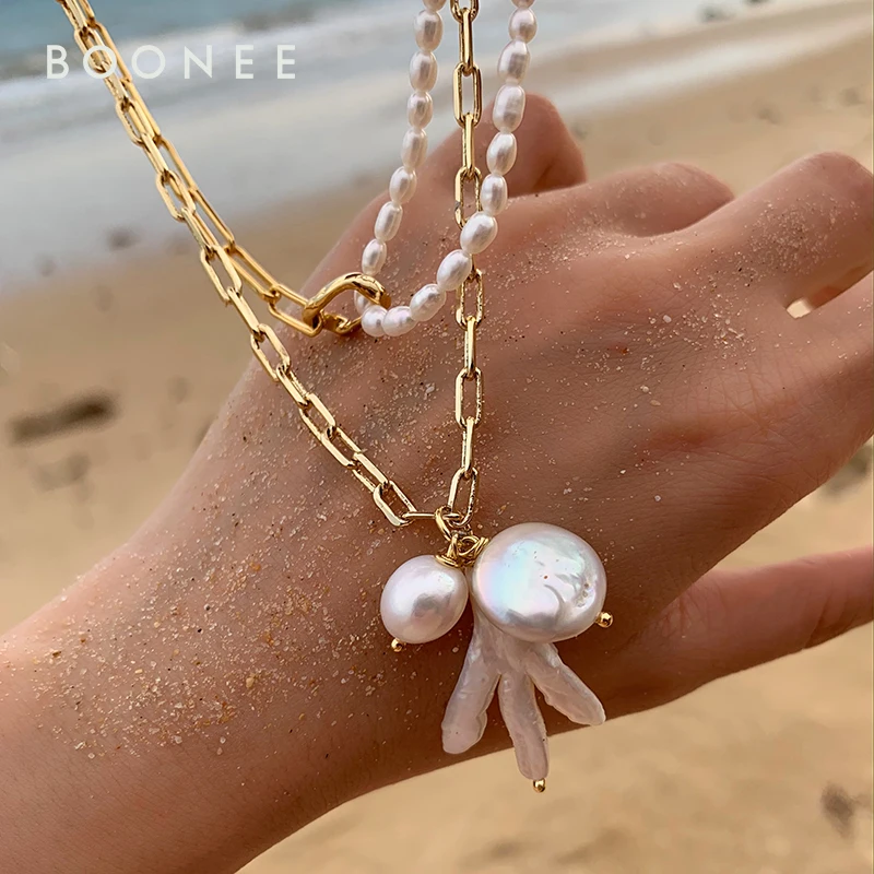 

European and American Vintage Natural Freshwater Pearl Necklace Normcore Style Pendant Necklace Female