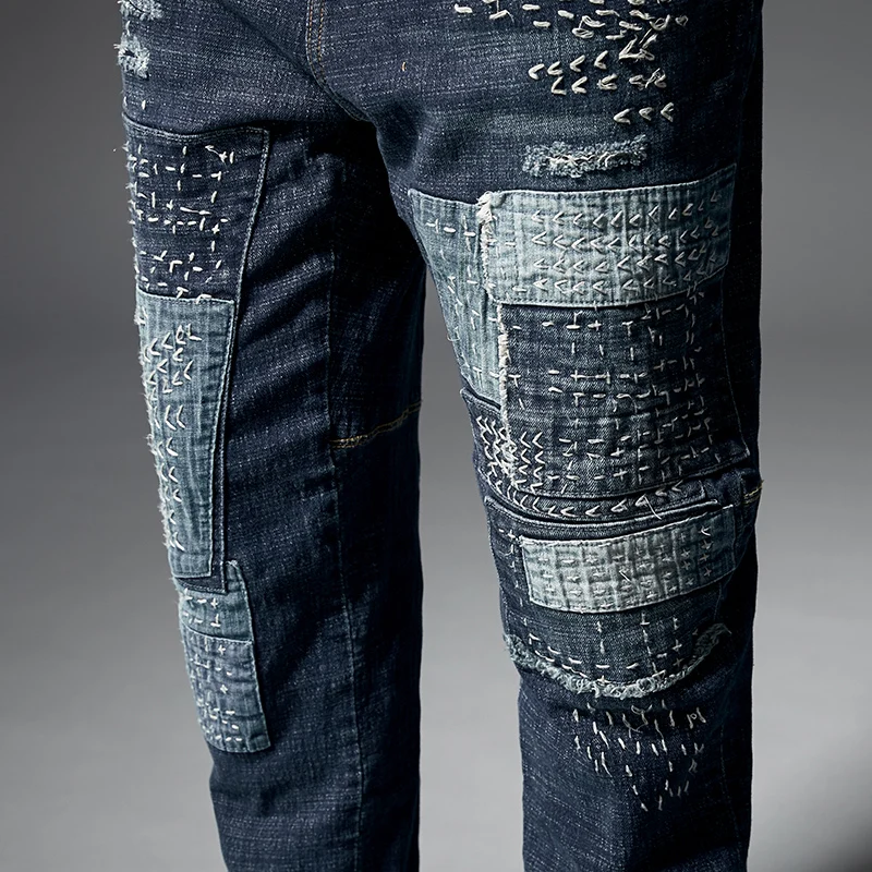 KSTUN свободные зауженные джинсы мужские с заплатками ручной вышивкой в стиле