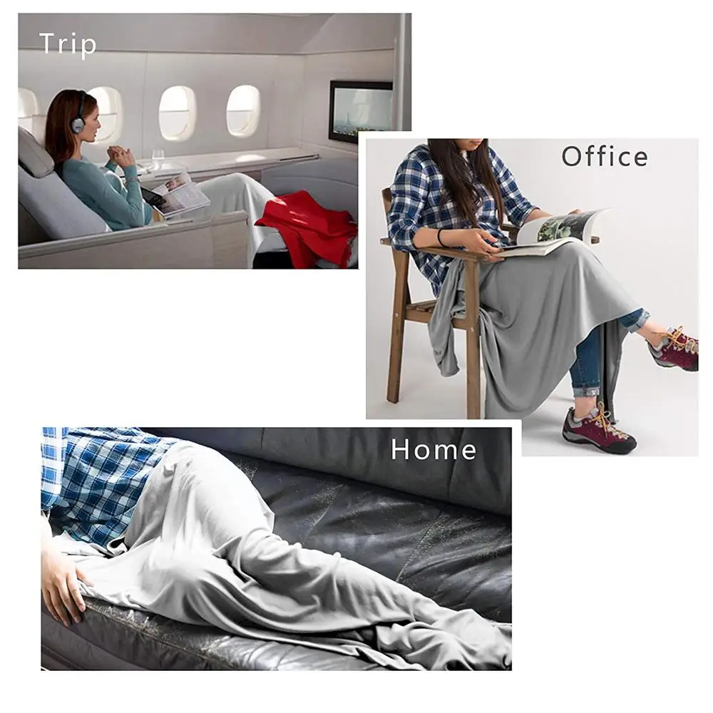 Мягкое дорожное одеяло серо синего цвета компактное легкое портативное с