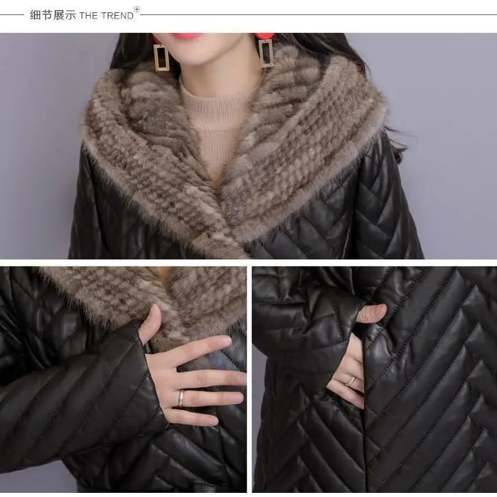 

Women's tuhao leather coat down cotton suit Korean long winter net red new plush fur one women's coat