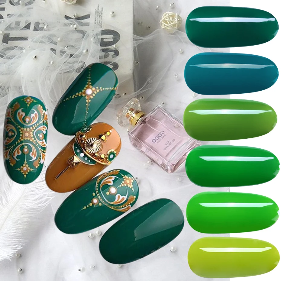 Гель лак для ногтей серии Green 6 мл растительный зеленый свежий натуральный УФ гель