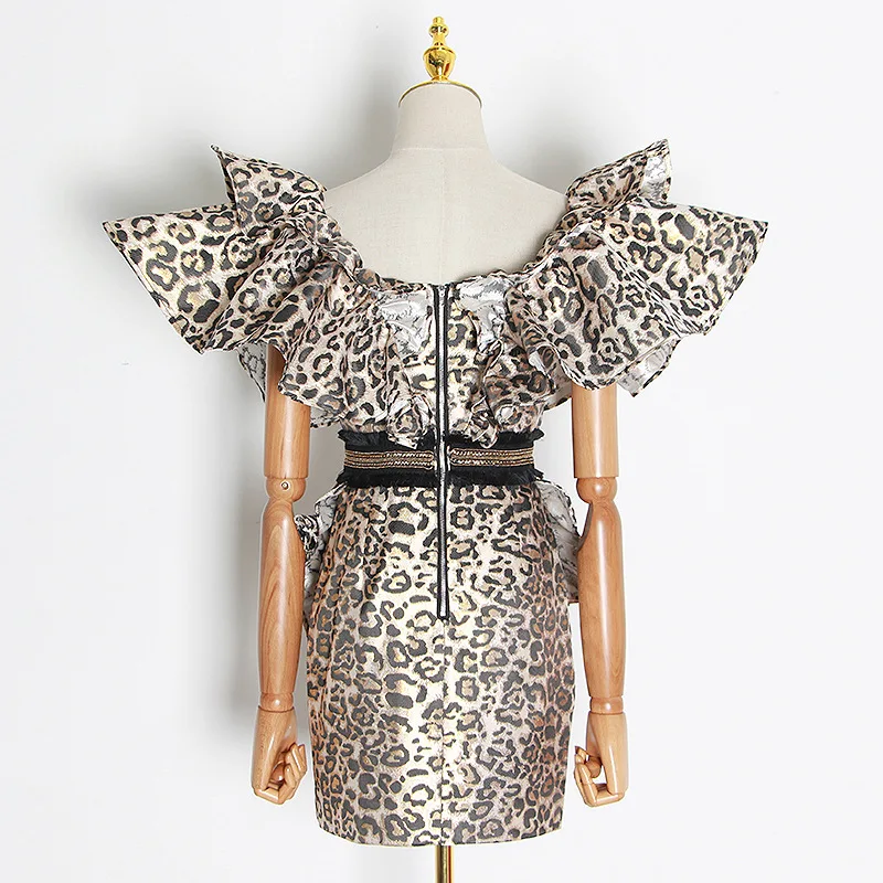 

Top Quality Summer Dress Vintage Elegant Ngiht CLub Leopard Grain Vintage Sexy Dress Banquet Low Bosom Women Dresses