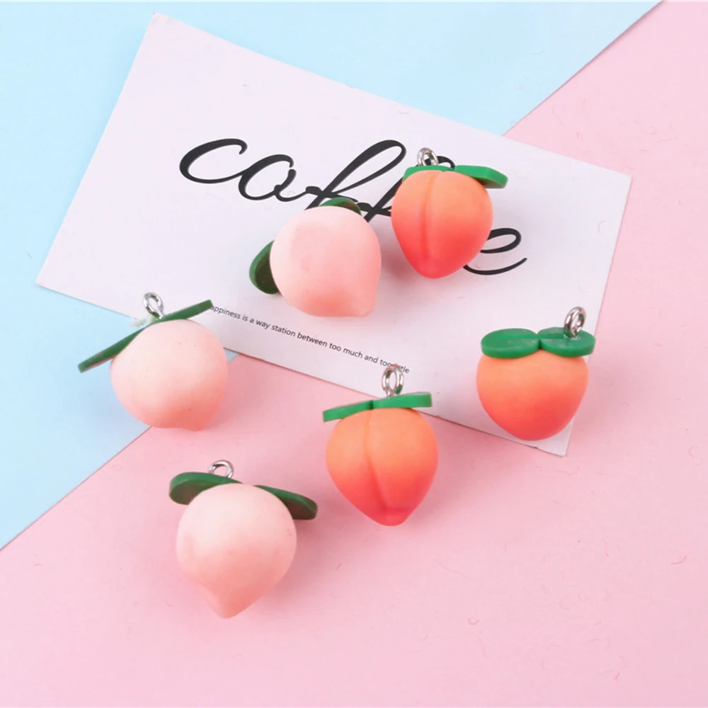 

5pcs Diy Jewelry Accessory Soft Ceramic Pink Peach Charms Cute Fruit Peach Resin Pendants Girls Bracelet Earring Jewelry Making