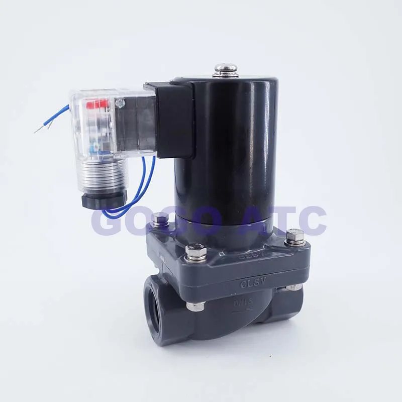 2 way UPVC solenoid valve FKM Seal 1/2" BSP Orifice 15mm normal close Anticorrosive Corrosion resistant Chemical PVC 220V |
