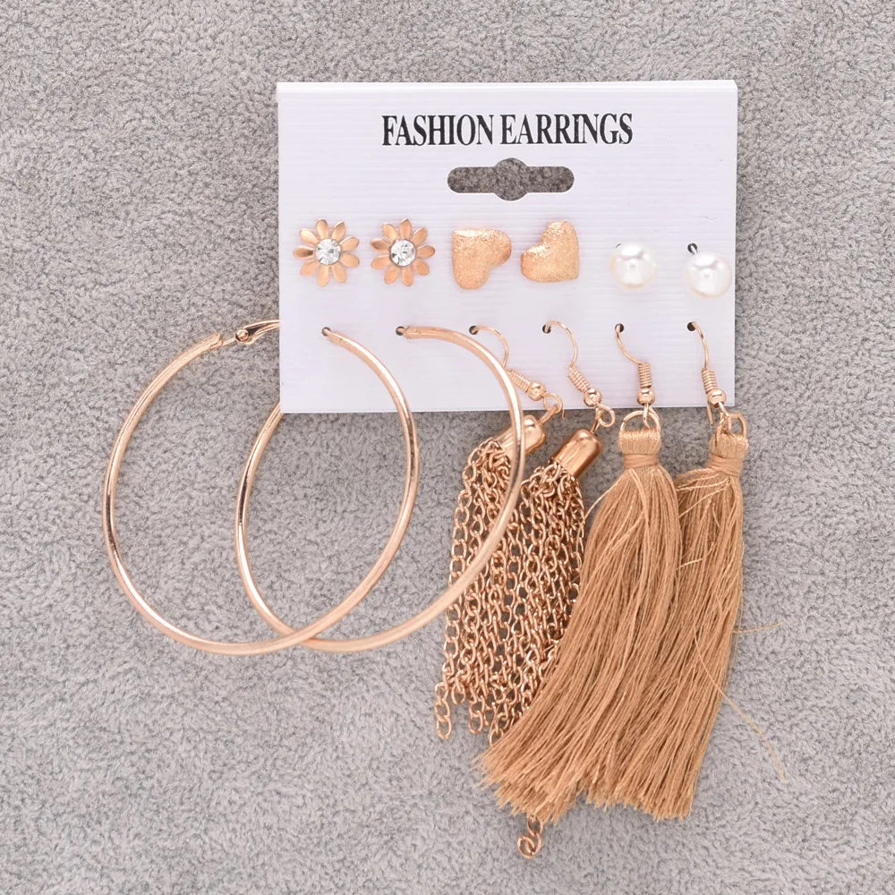 Серьги-гвоздики женские круглые с жемчугом и кисточками | Украшения аксессуары