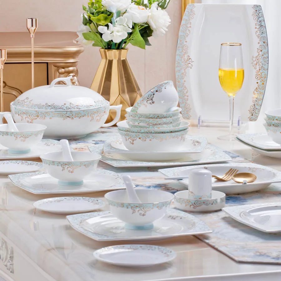 

60 Heads jingdezhen ceramics Dinner Tableware Set Pot Rice Bowl Salad Noodles Bowl Plate Dish Bowl tablewar dish set
