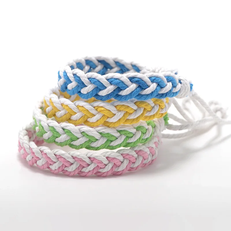 

Wholesale White and Pink Hand-woven Cotton Cord Bracelet Mix-color Braided Handmade Rope Wrap Adjustsize Length Male Gift