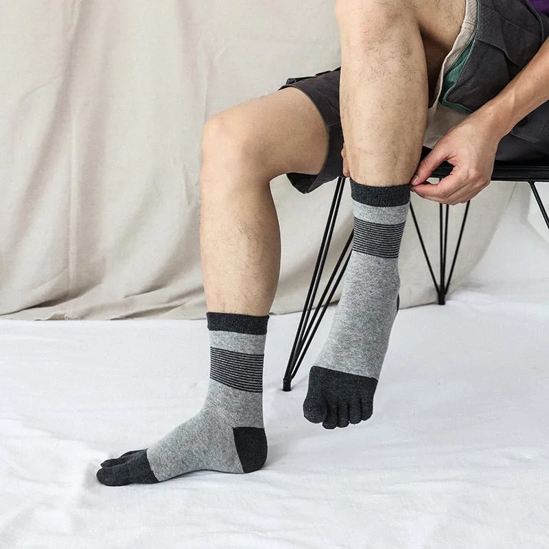 

Winter Men Socks Five Toe Finger Socks Breathable Soft Stripe Leisure Mid-Calf Tube Socks Fashion Toe Socks Thicken Socks