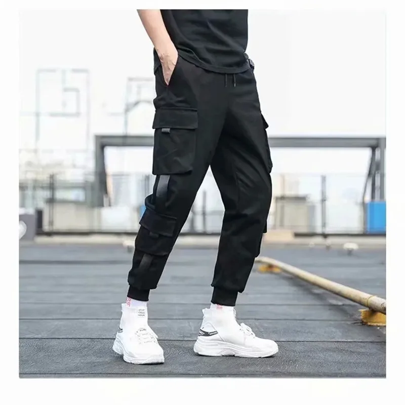 

men's cargo pants multi pocket thick patchwork elastic waist long trousers fashion brand streetwear hip hop casual pants p0220