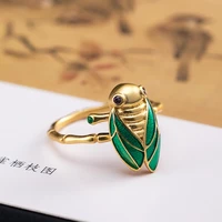 vla 925 silver personalized vivid gold cicada ring womens lovely sweet insect ring opening adjustable size fashion jewelry