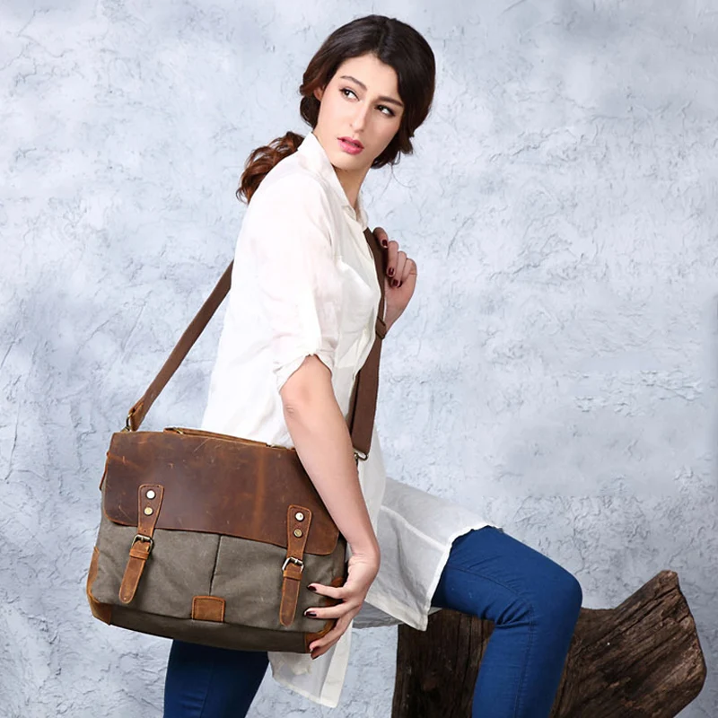 Холщовый портфель для мужчин дорожный мессенджер на ремне большая Повседневная