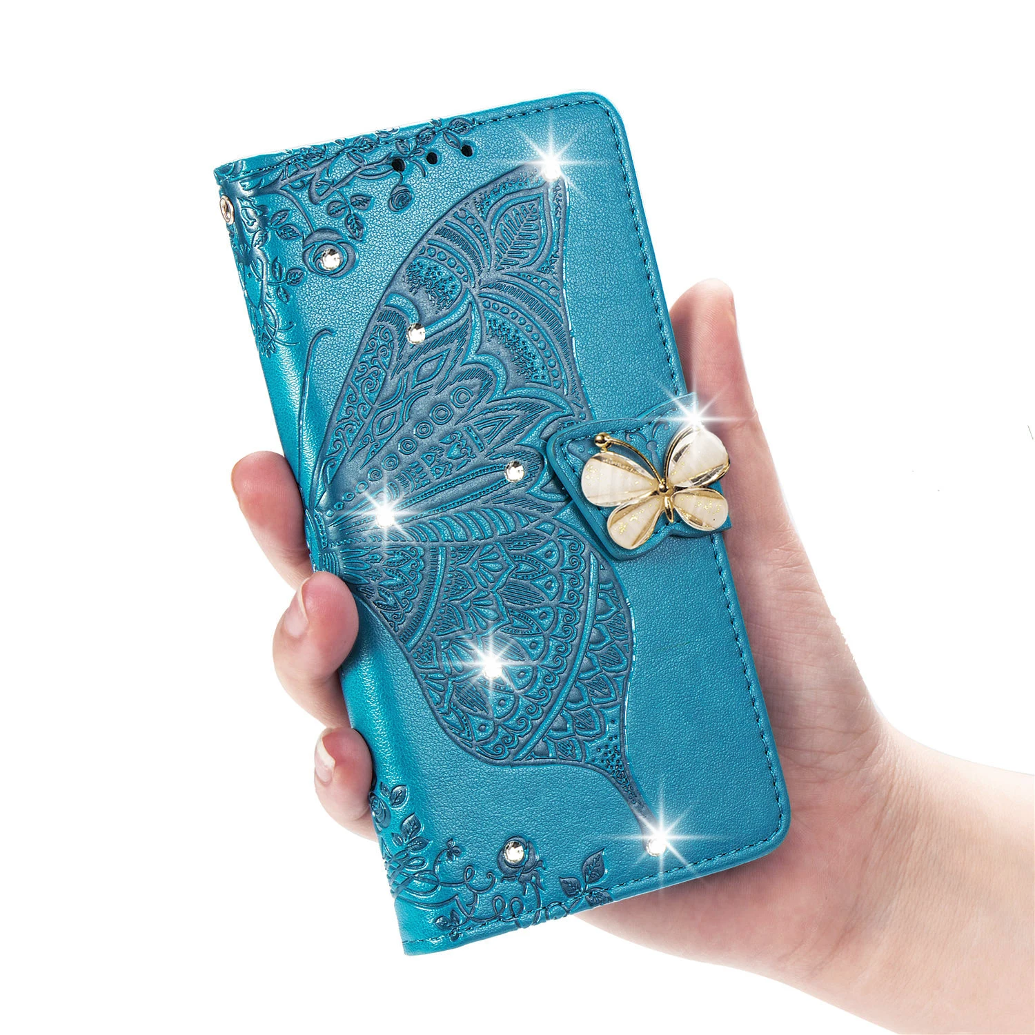 Стразы кожаный чехол для Xiaomi mi A3 A2 9 Honor 8 Lite SE 9T CC9 CC9e блестящий чехол-книжка чехол для Xiaomi mi A3 mi A2 Lite mi 9 Pro - Цвет: Синий