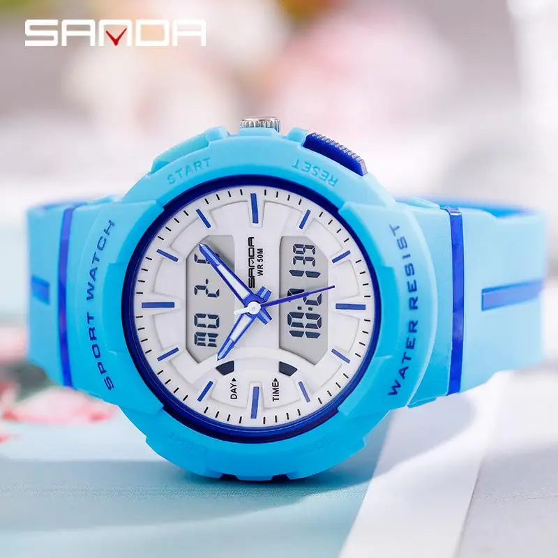 SANDA Роскошный топ бренд женские часы модные спортивные с двойным дисплеем для