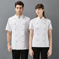 chef uniform copper double breasted unisex short sleeve kitchen jackets bakery food service hotel barber shop workwear cook coat