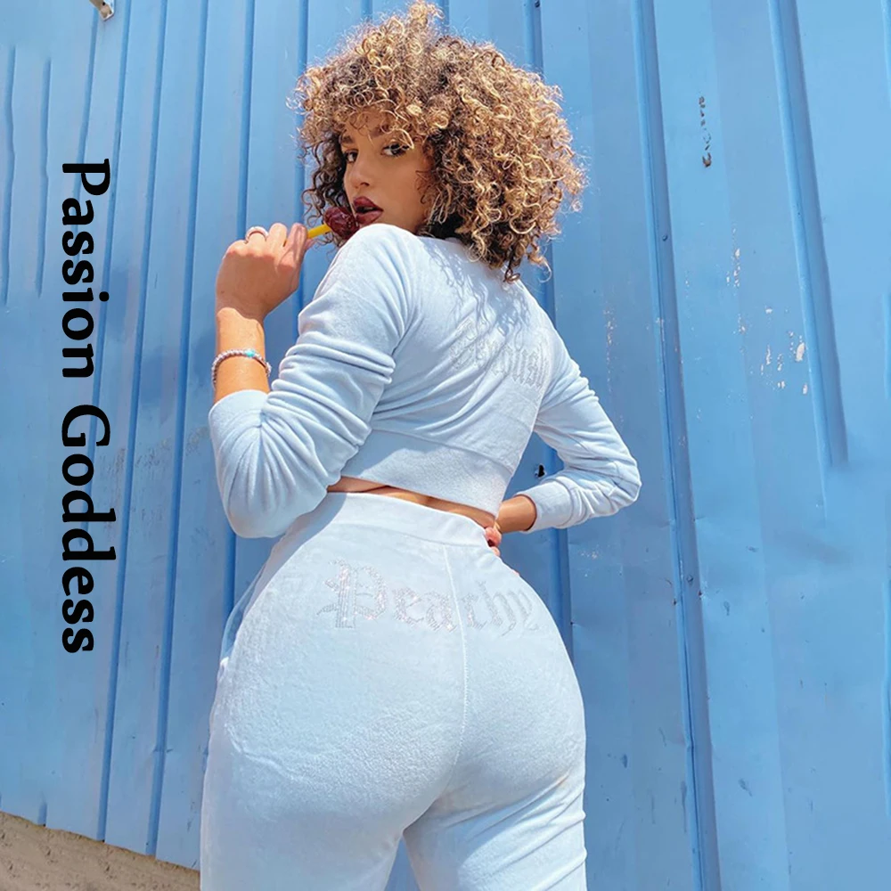 Женский комплект из 2 предметов стразы с надписями тонкие бархатные спортивные