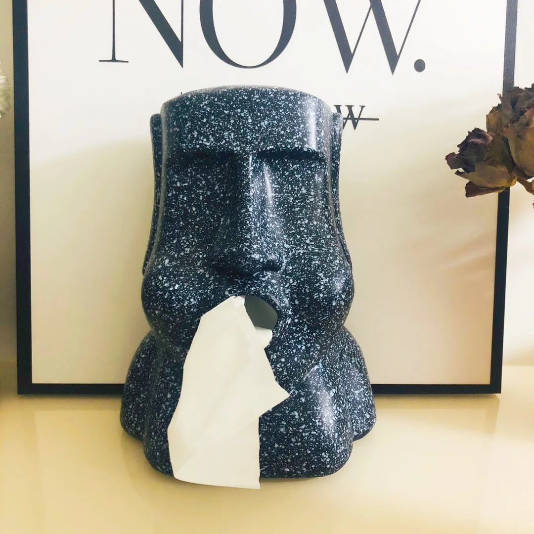 

Creative Tissue Box Toilet Holder Tissue Dispenser Desk Organizer Toilet Paper Holder Tissue Boxes Easter Island Stone Figure