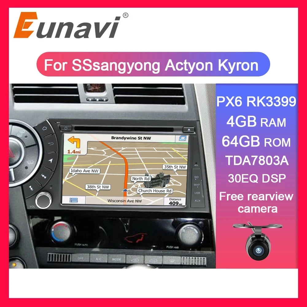 Eunavi 2 din Автомобильный мультимедийный плеер для Ssang yong Ssangyong Actyon Kyron Android система 2din
