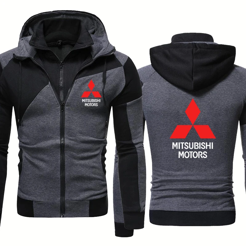 

High Quality Casual Men's jackets Mitsubishi Car Logo Printing Spring Autumn Pure cotton Stitching Fake Two Men's zip hoodie
