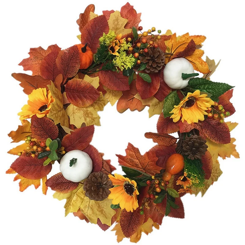 

Fall Wreath, 16.5Inch Maple Leaf Pumpkin Wreath for Front Door Outside perfect for Autumn & Halloween