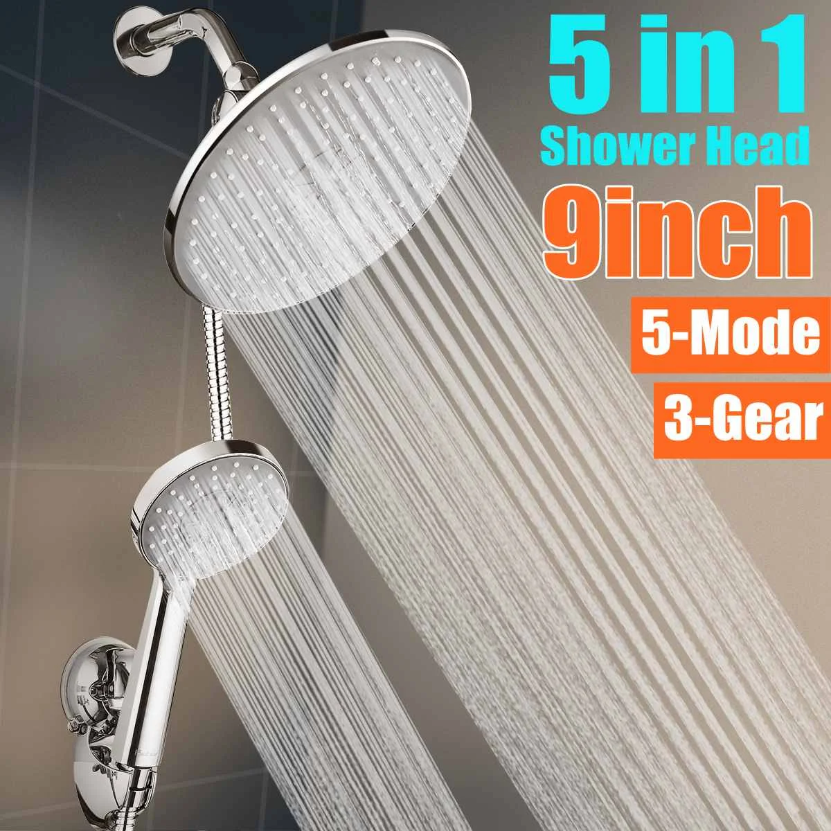 

Shower Head Water Saving Rain Handheld Shower Big 9 Inch 3 Mode Shower Water Pressure Bathroom Rainfall Shower SPA Shower Head