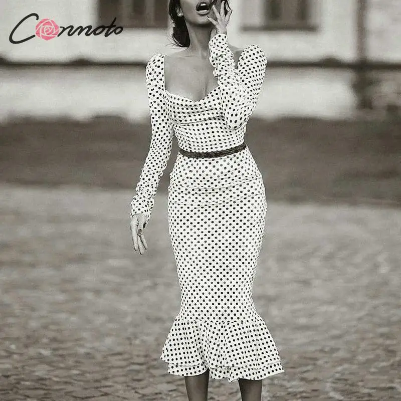 Conmoto винтажные женские платья в горошек с оборками 2020 повседневное летнее платье