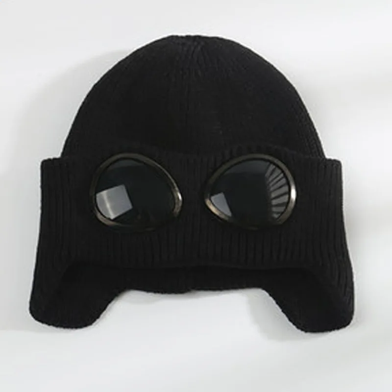 Черный Moveable Glasses Warm Fleece Lined Women Snow Hat Knitted Winter Cap Cover Ears Orange Yellow Purple Blue Black White Green - Цвет: Черный
