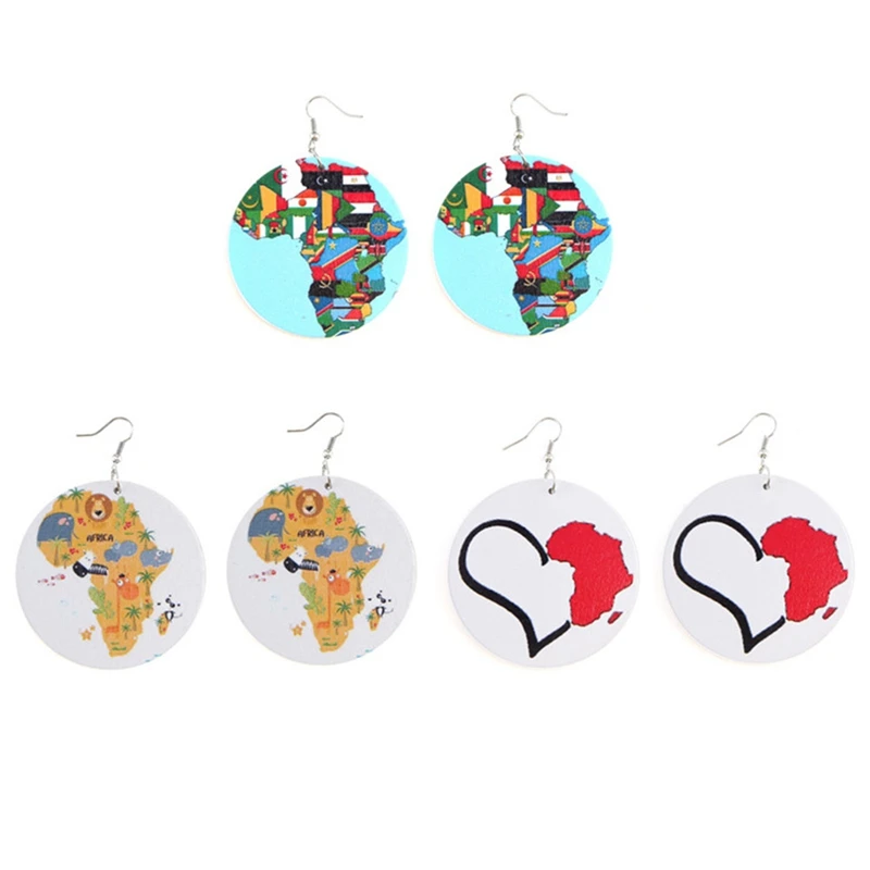 Богемные деревянные африканские карты красочные картины афро Винтажные серьги