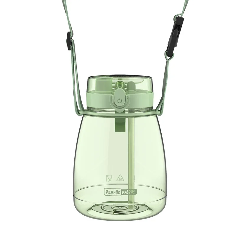 

1300ML Big Pudding Drink Cup Dual-use Student Portable Strap Straw Water Cup Large-capacity Plastic Eco Friendy Cute Waterbottle