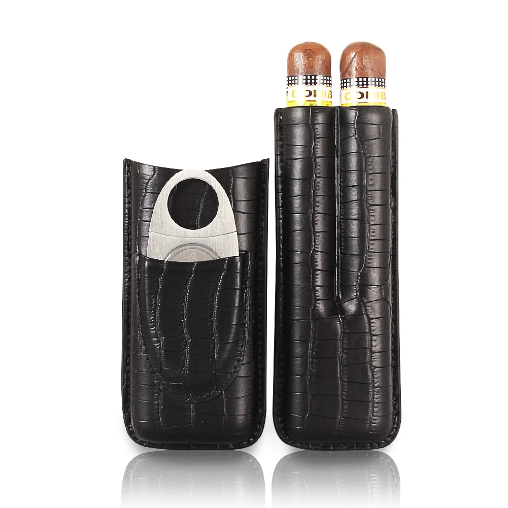 

GALINER Luxury Cigar Tube Case Fit 2/3 Cigars Humidor Box Travel Portable Smoking Accessories With Clipper Tobacco Cutter