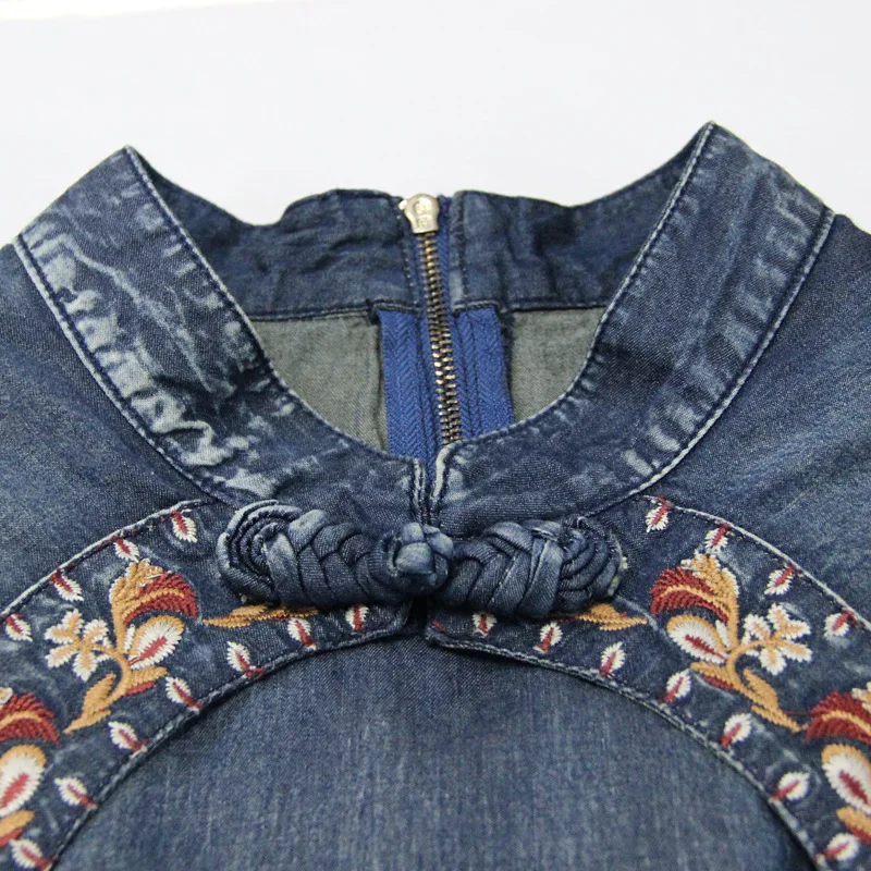 2020 летнее платье новое тонкое джинсовое Ципао средней длины с вышивкой в стиле