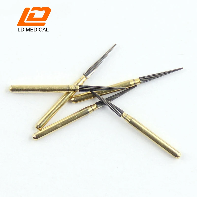 Dental Tungsten Carbide Burs FG 7714（172 009)  High Speed FG Taper T ISO 072 Triming & Finishing Gold TC bur 8-12 Blades