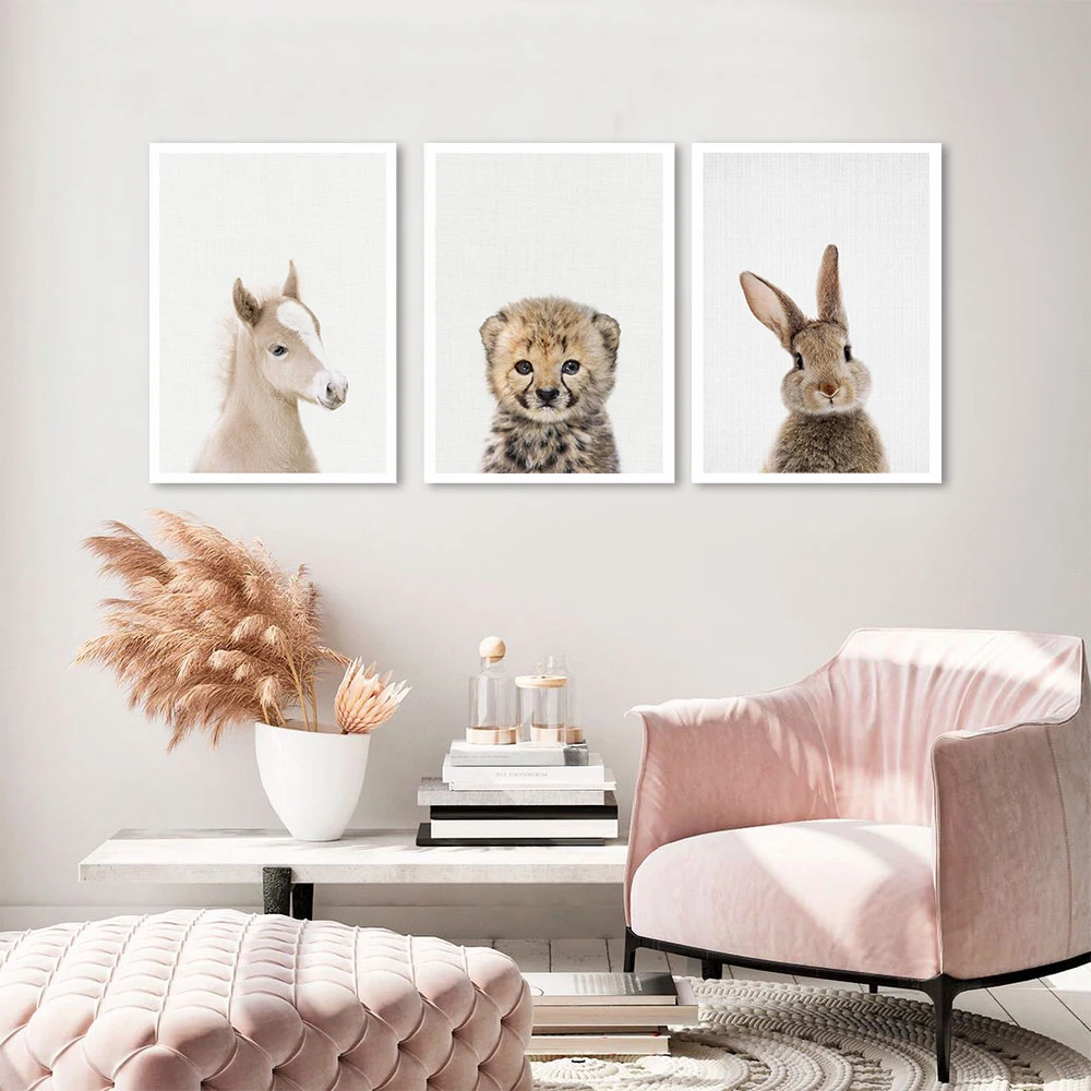 Жираф кролик слон холст Детская фотография на стену картина с рисунком леса