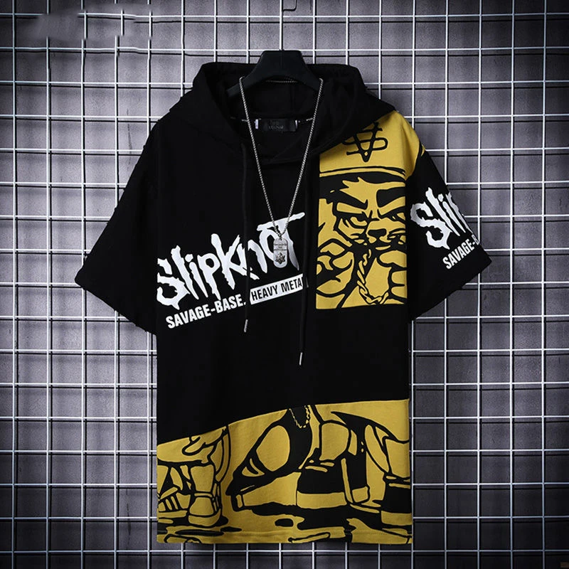 

Hip Hop Patchwork T-shirts Men Cool Korean Harajuku Oversized Tops Tee Shirts Casual Fashion Summer High Street T Shirts Male