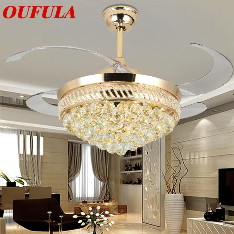 

86LIGHT Ceiling Fan Lights Modern Crystal With Remote Control Invisible Fan Blade For Home Dinning Room Living Room