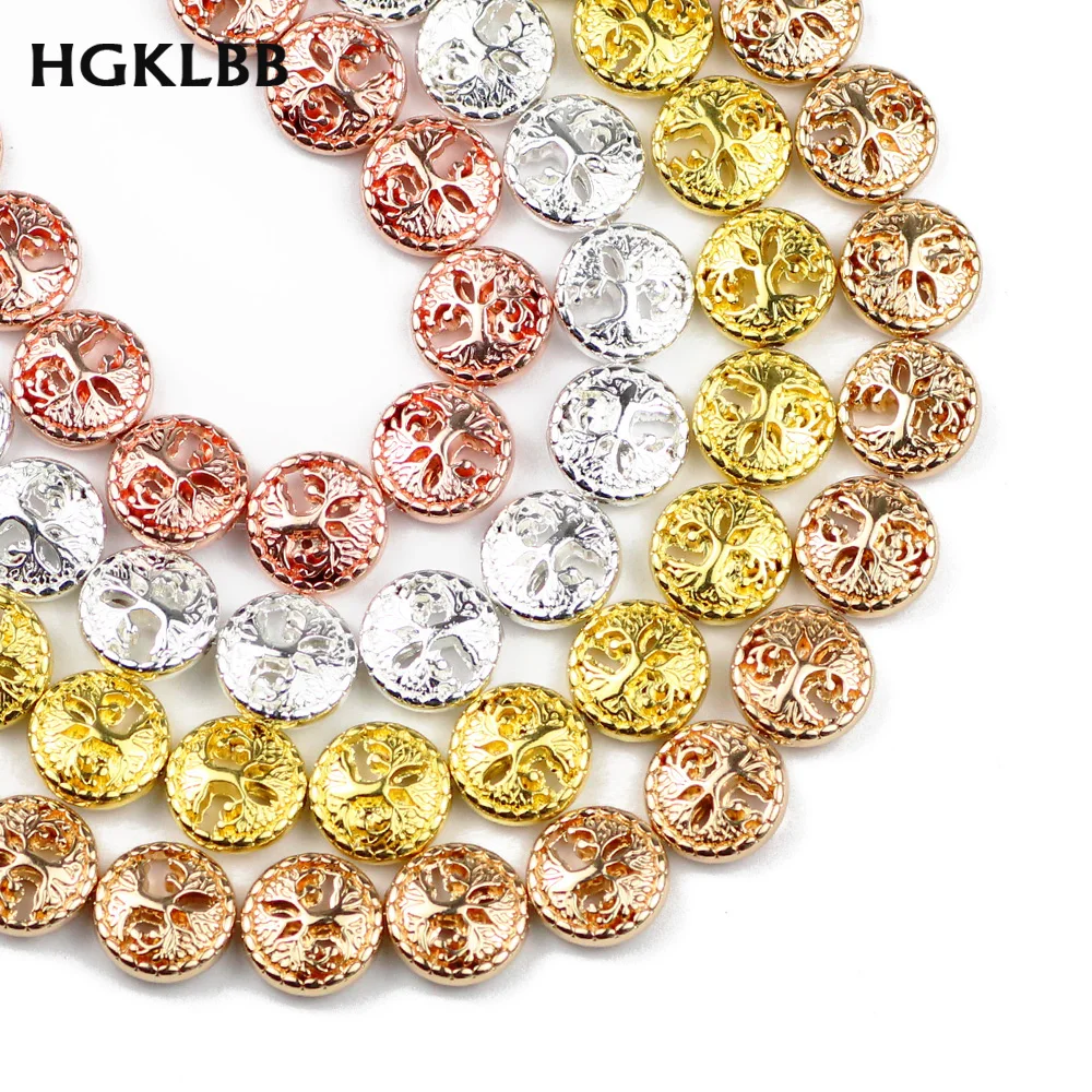 HGKLBB Life Tree золотые шелковые бусины натуральный гематит камень разделитель 12 мм 20