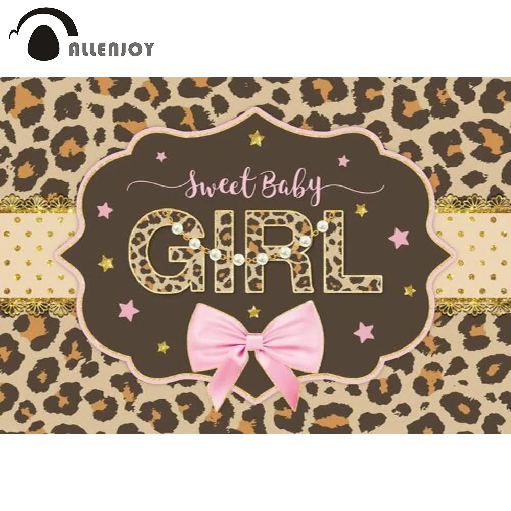 

Allenjoy Leopard Sweet Baby Girl Birthday Party Backdrop Pink Bow Kids Baby Shower Background Decor Banner Photo Booth Supplies