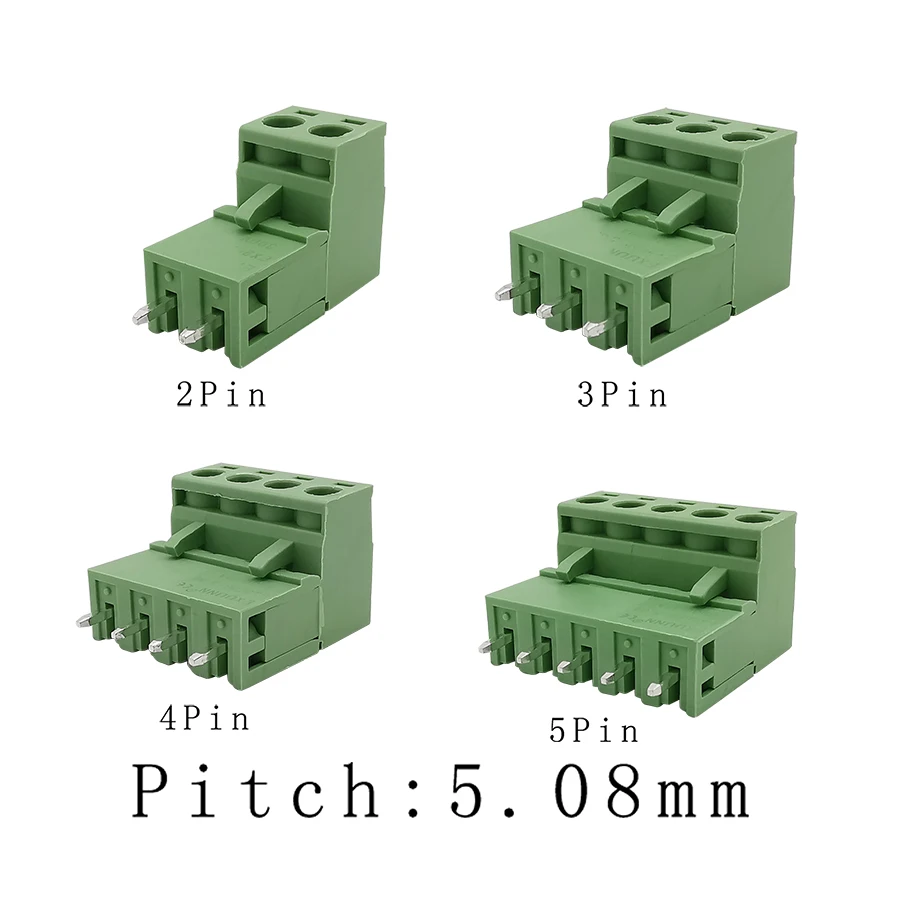 

5/10 Pairs 2EDG 5.08mm 2Pin 3Pin 4Pin 5Pin PCB Pluggable Terminal Block Connector Plug Socket Straight Needle 300V 10A Green
