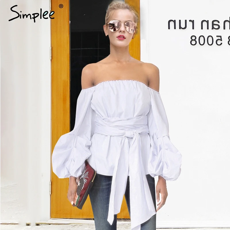 Женская блузка Simplee с глубоким V-образным вырезом и баской рукавом-фонариком