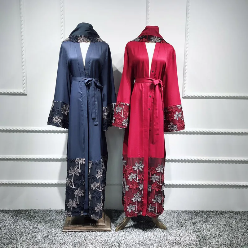 

Muslim dress women islamic clothing turkish lace stitching three-dimensional flower caftan robe match same paragraph hijab scarf