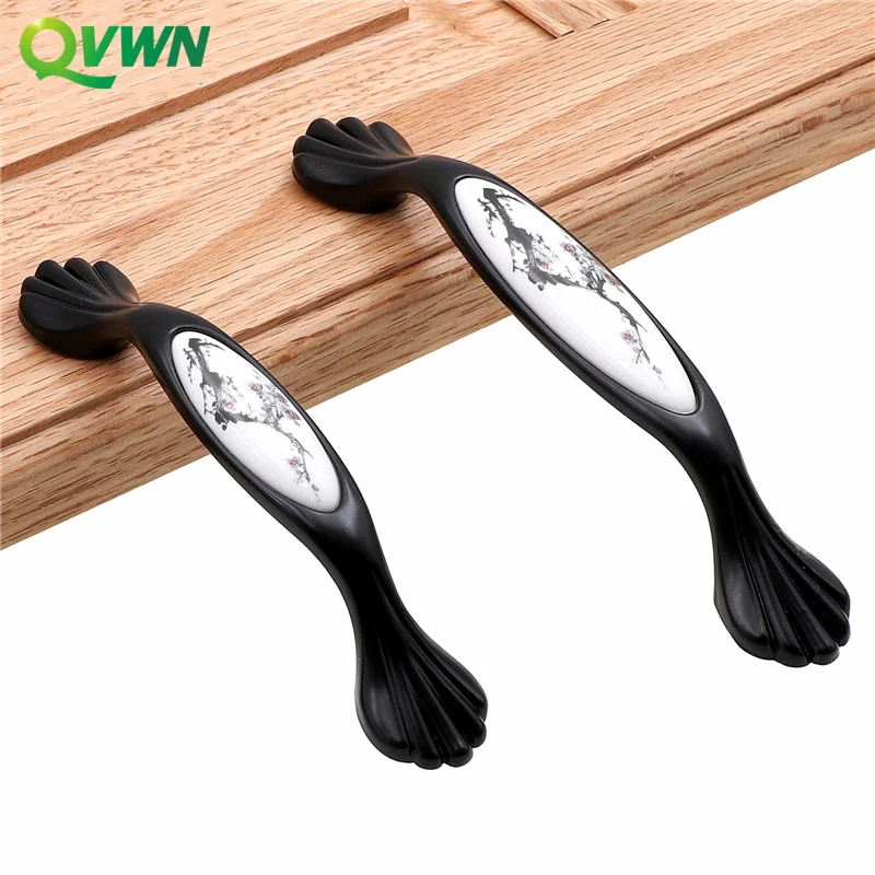 Черные/белые дверные ручки QVWN керамические для ящиков в стиле кантри ручка