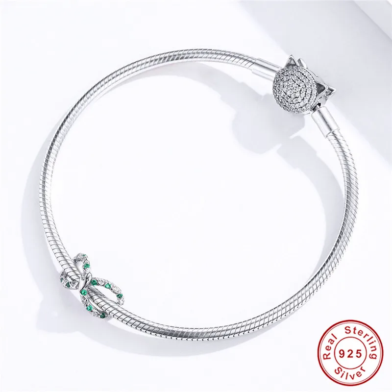 Fit браслет в европейском стиле Silver 925 Original Infinite Love Green CZ бусины с имитацией змеиной